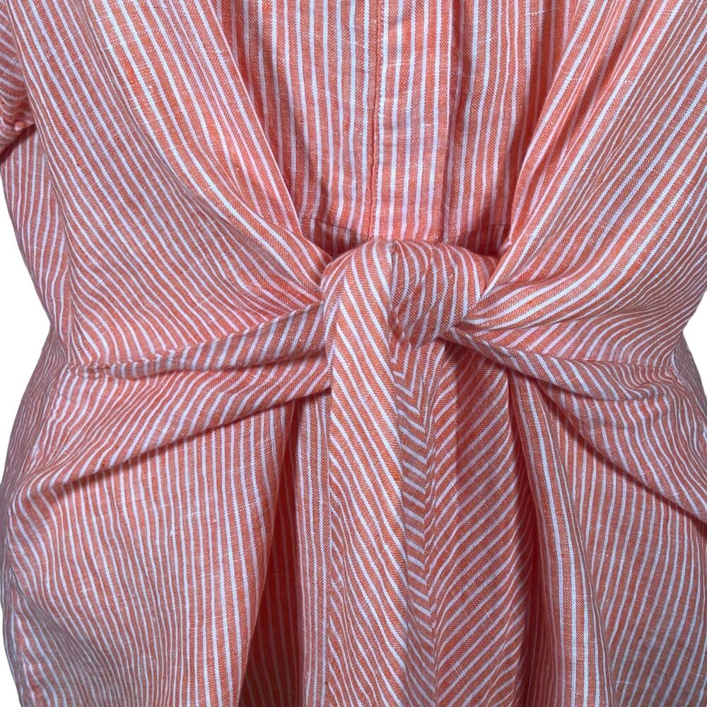 Lauren by Ralph Lauren Orange & White Striped Linen Tie Front Shirt Large - Picture 3 of 12